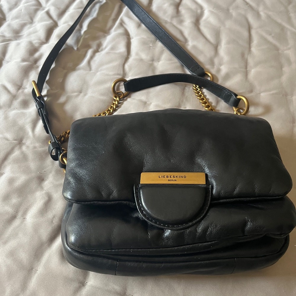 Liebeskind Black Leather Crossbody with Gold Accents